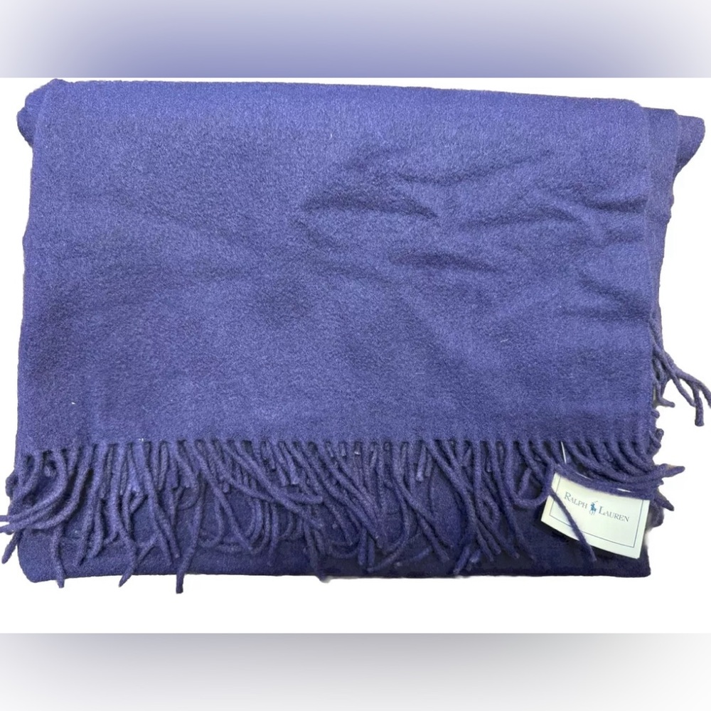 VTG NWT Ralph Lauren Cashmere Scarf Purple Indigo‎ 57x11” A16